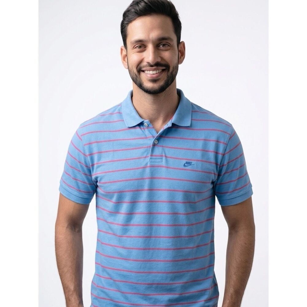 NIKE | Bright Blue and Red Striped Polo Shirt Men’s Size X-Large